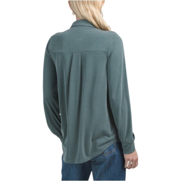 GREEN ENVELOPE Long Sleeve Button Up Top - Picture 2 of 3
